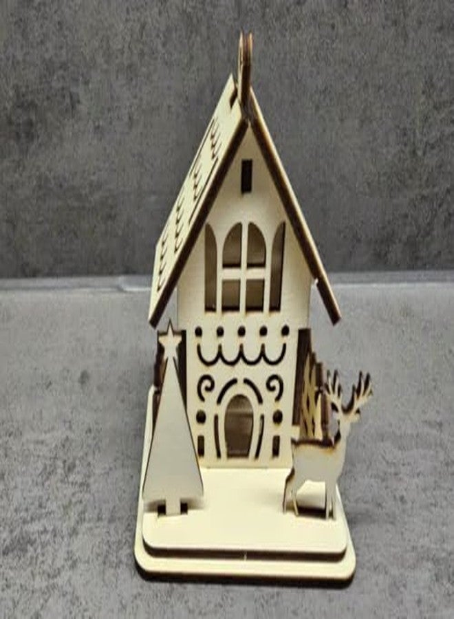 مكعبات ثلاثية الأبعاد، ديكور منزل عيد الميلاد مصنوع من الخشب بتقنية القطع بالليزر | كوخ خشبي مصنوع يدويًا بتصميم شجرة وغزال الرنة | لعبة احتفالية من الخشب الطبيعي الصديق للبيئة للأطفال للعب الإبداعي والتعلم - Image 1